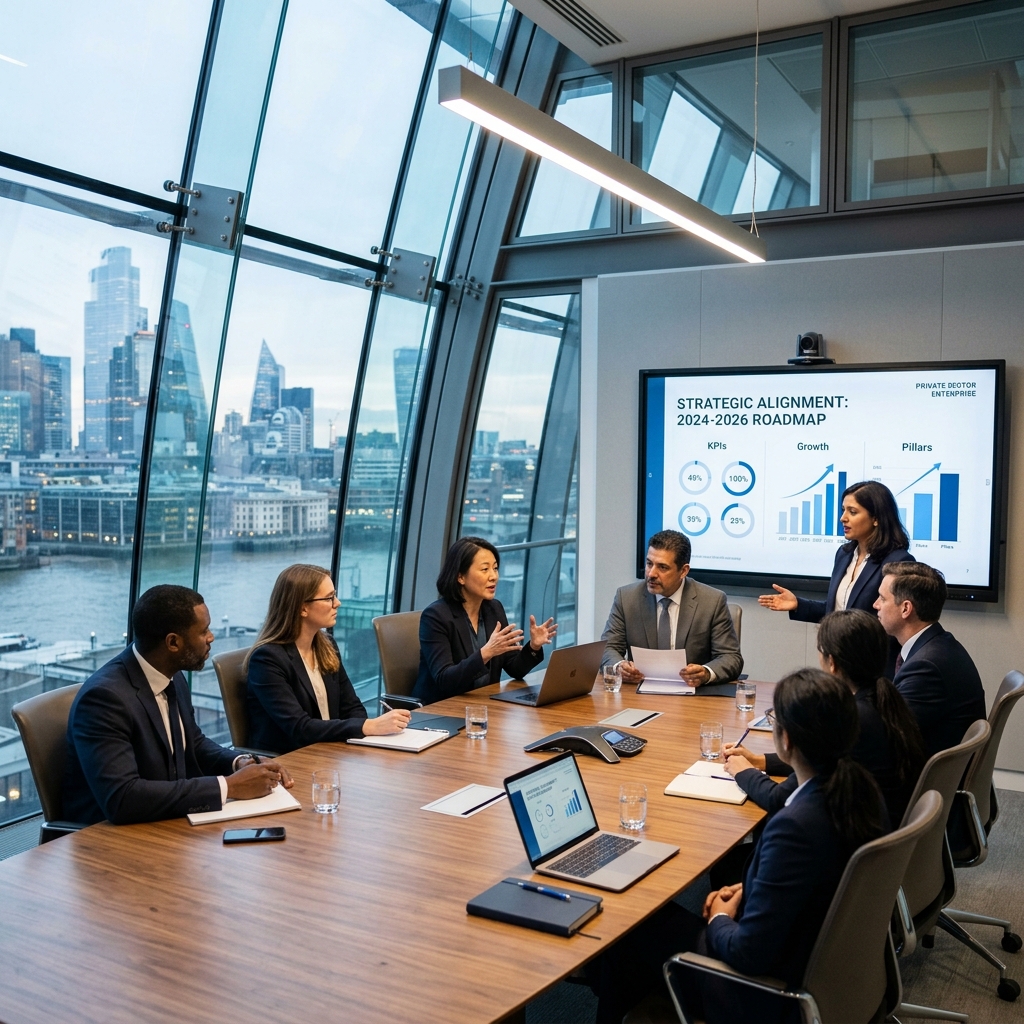 Financial services executives in a strategy meeting