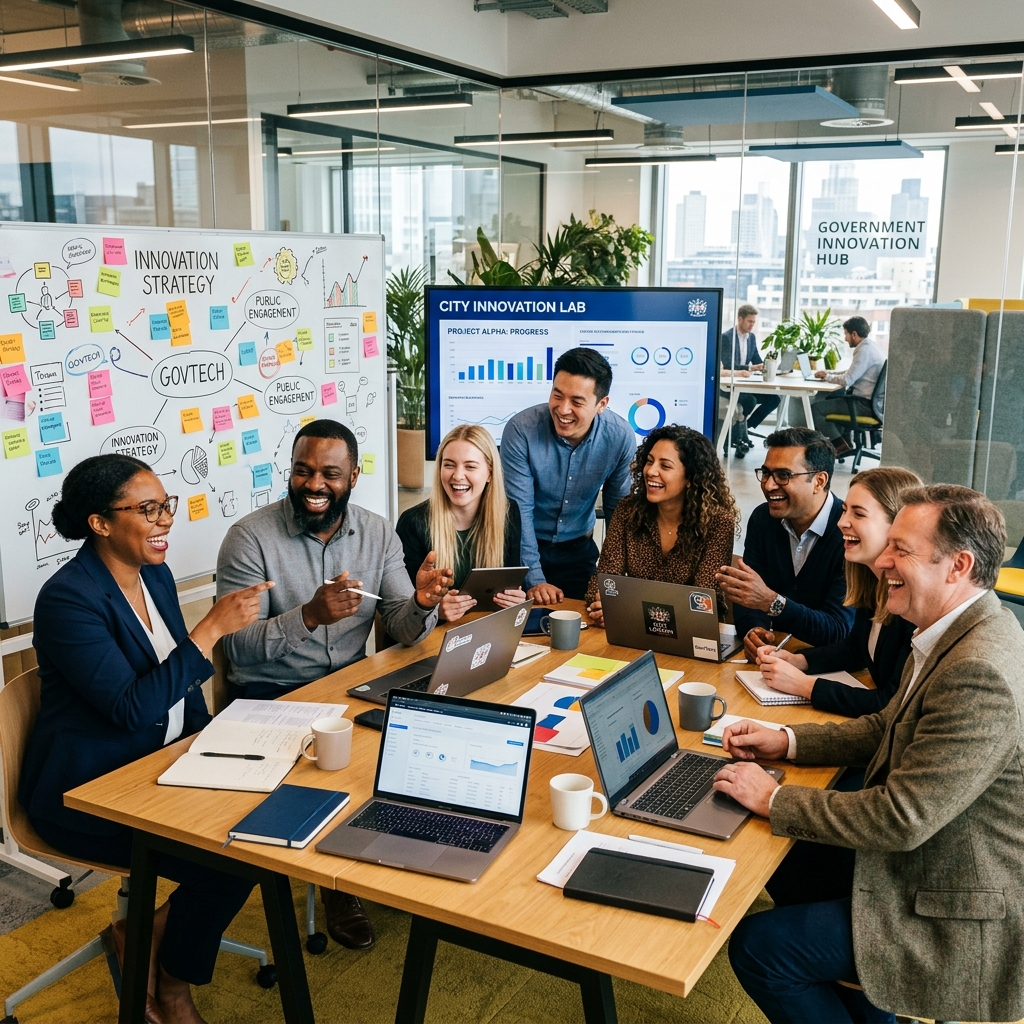 Public institution team working in a government innovation hub